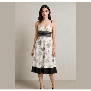 Laundry By Shelli Segal Ivory Bead-Trim Floral-Print Silk Dress 12